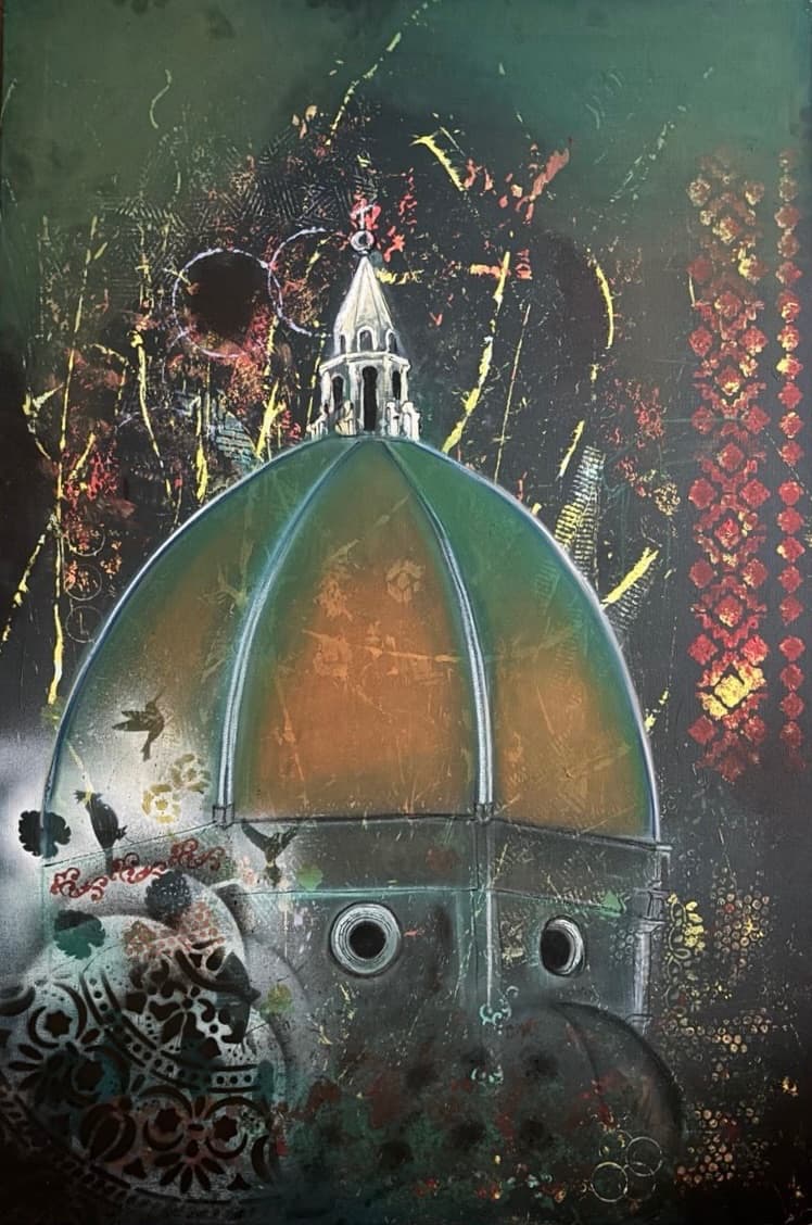 Échos d’émeraude — acrylique et pastel sec de Delara Ahmadi Darani